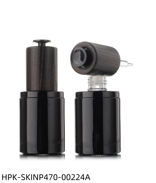 Metalized Glass Bottle with Wood T-shaped Push-button Pipette Cap